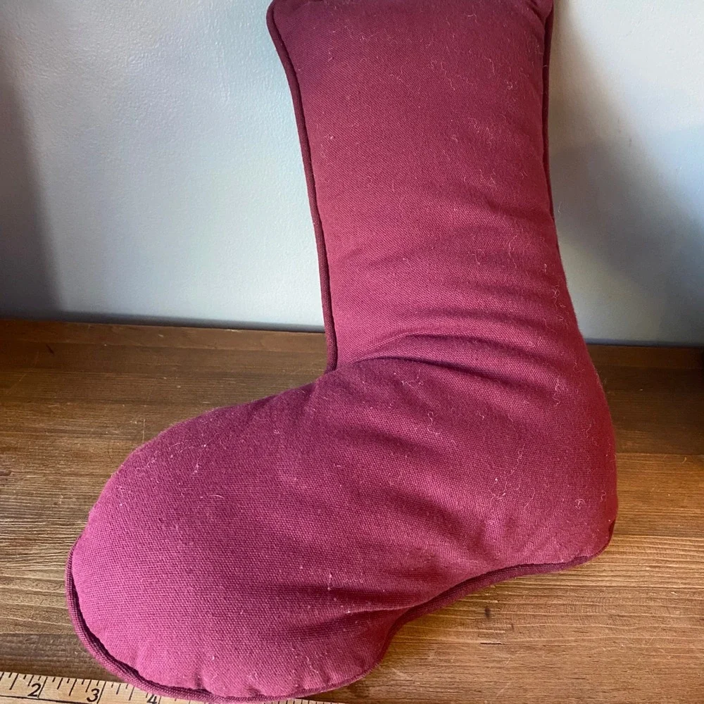 Vintage Tapestry Christmas Stocking Pillow Teddy Bear Alphabet Blocks Burgundy